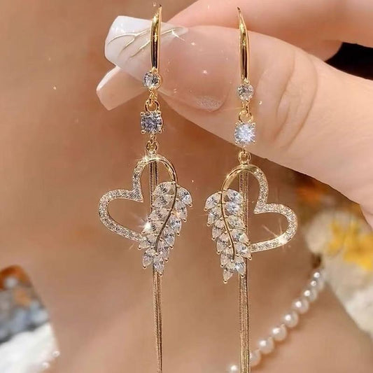 Dazzling Zircon Heart Tassel Earrings - Luxurious Lightweight Elegance for Every Occasion