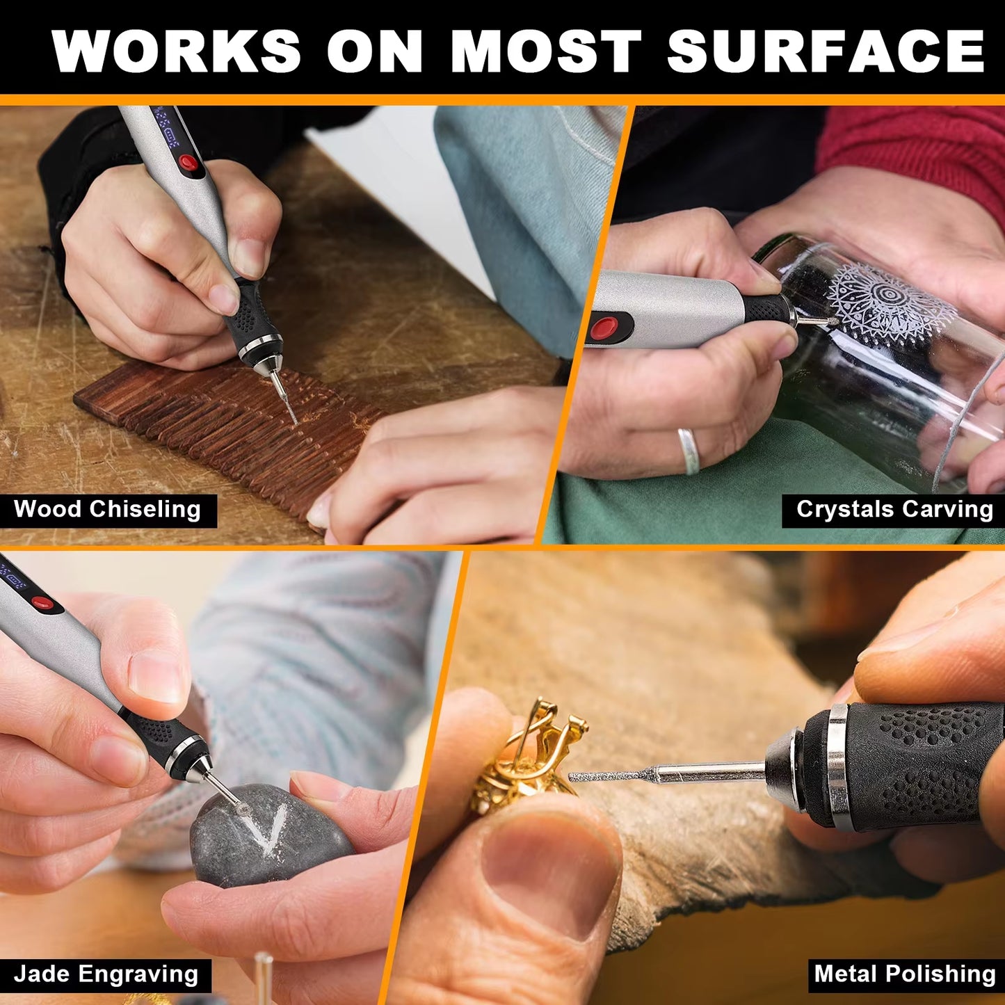 Electric Engraving Pen Set - Mini Rotary Tool for Stone and Wood Carving with 30 Premium Files (USB Charging)
