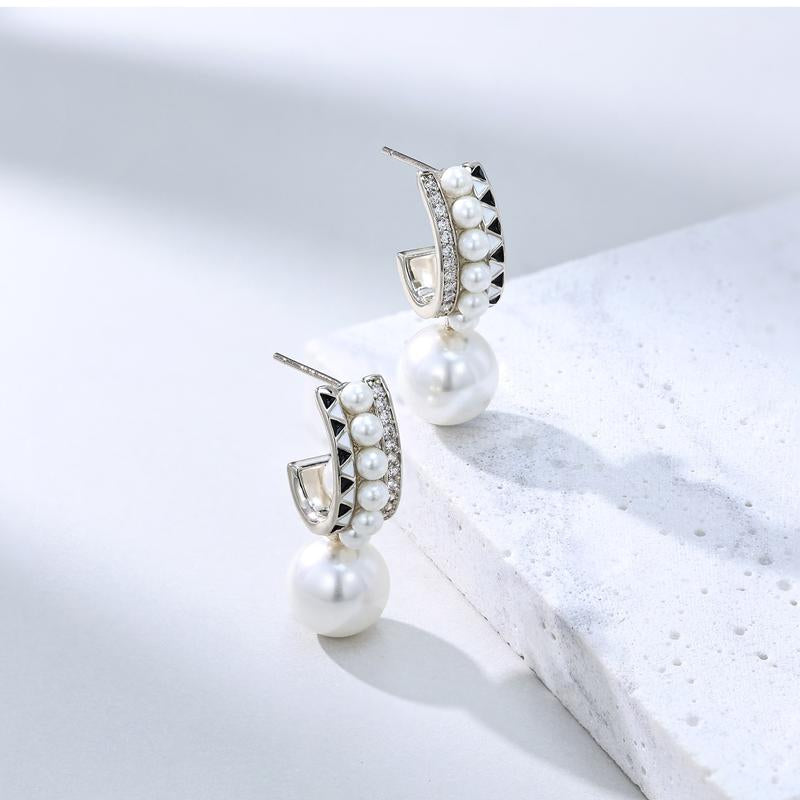 Elevate Your Elegance with VITARING Black & White Pearl Enamel Drop Earrings - A Luxurious Gift for Her
