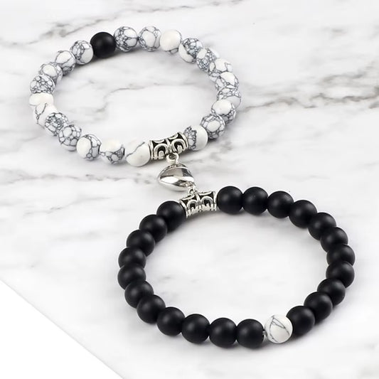 Hot Sale 2Pcs/Set Beads Bracelet for Lovers Natural Stone Distance Heart Magnet Couple Bracelets Friendship Fashion Jewelry Gift
