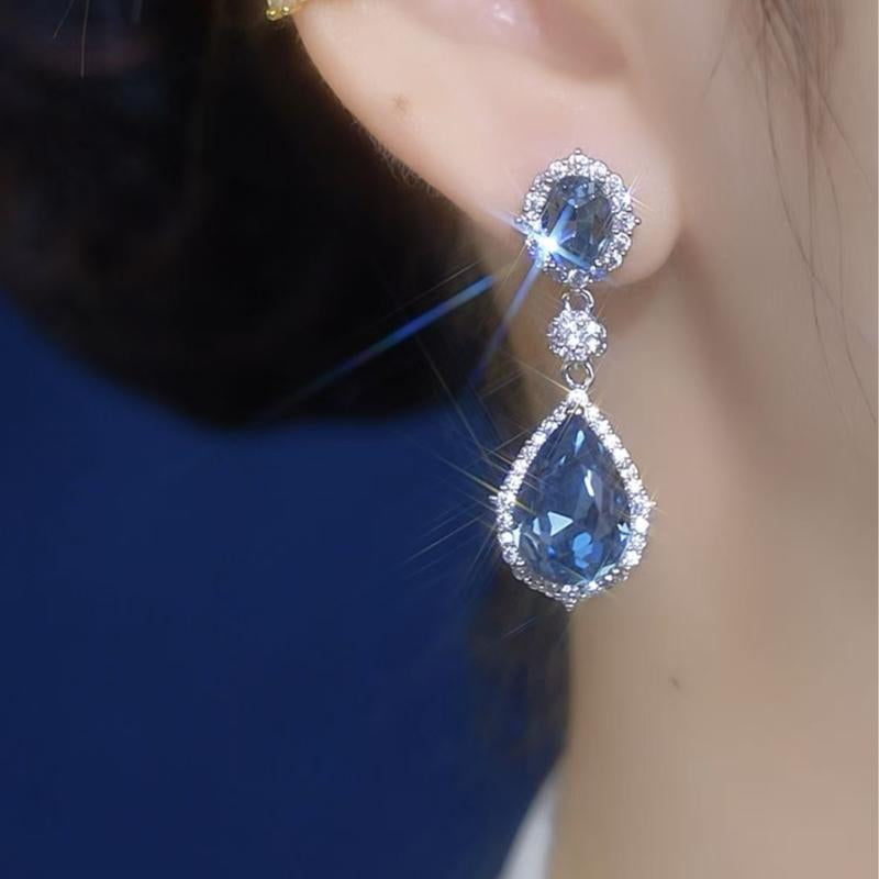 Radiant Blue Waterdrop Earrings for Women - 2025 Chic Rhinestone Hoop Jewelry for Effortless Elegance and Style