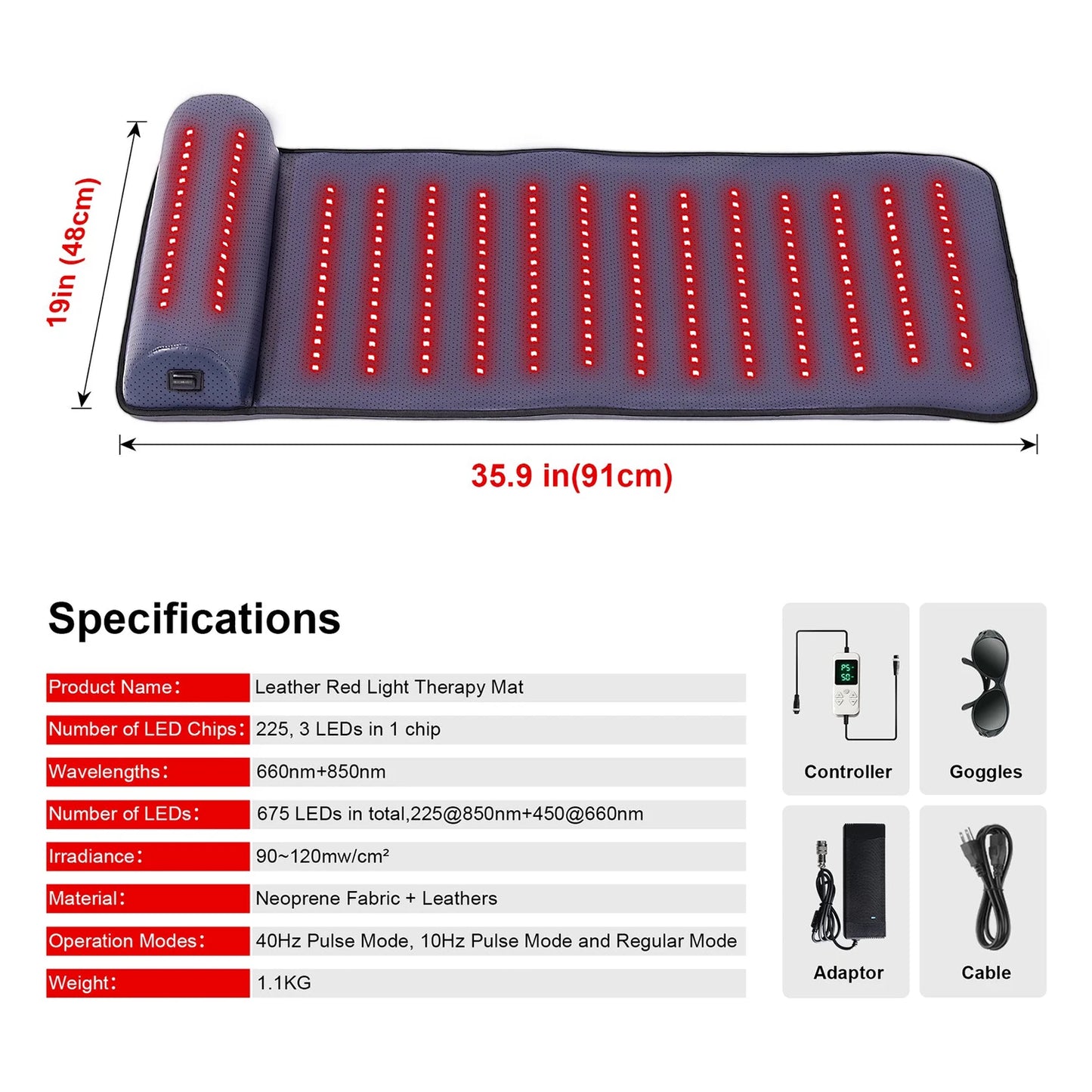 Red Light Therapy Mat with Far Infrared Heat 3D Neck Support Professional Pain Relief Massage Mat for Home Spa Use Muscle Relax