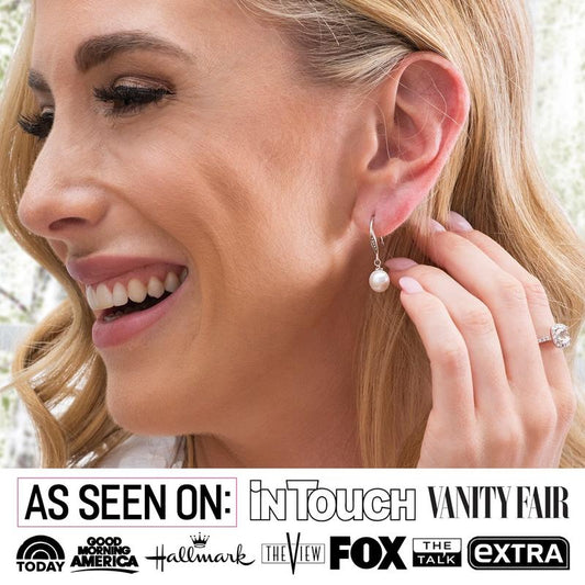 Elevate Your Elegance with Stunning 18K White Gold Plated Freshwater Pearl Drop Earrings Embellished with Dazzling Simulated Diamond Crystals