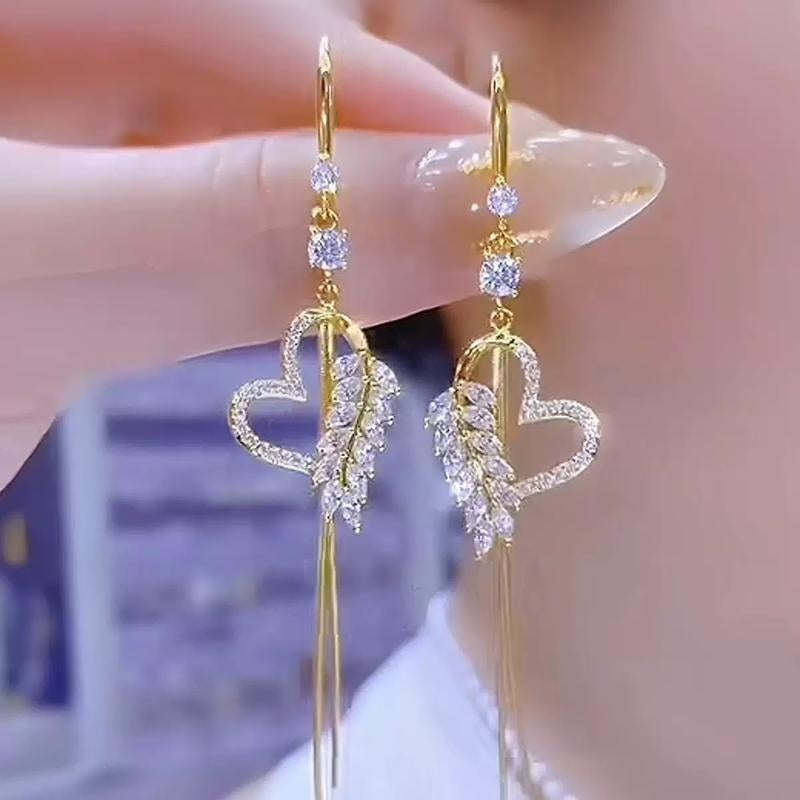 Dazzling Zircon Heart Tassel Earrings - Luxurious Lightweight Elegance for Every Occasion