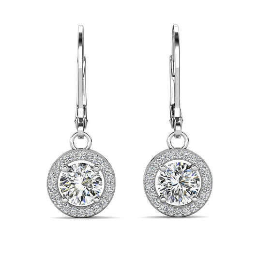 Elevate Your Elegance with Juliana 18K White Gold Plated Halo Dangle Earrings Featuring Sparkling Simulated Diamonds