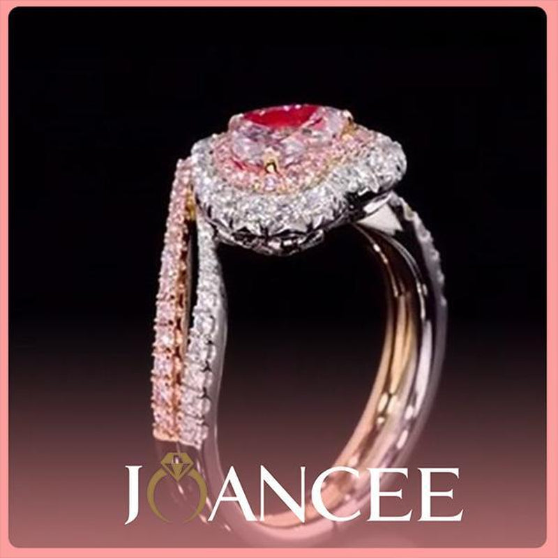 Stunning Heart Cut Pink Two-Tone Rose Gold 925 Sterling Silver Halo Bridal Set - Perfect Gift for New Year & Valentine's Day!