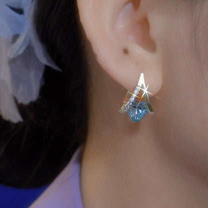 Elevate Your Style with Sweet High-End Geometric Heart Zircon Earrings - A Touch of Korean Retro Minimalism for the Modern Woman