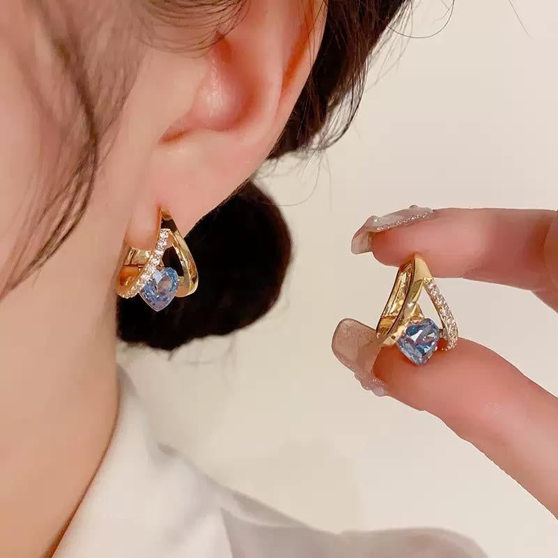 Elevate Your Style with Sweet High-End Geometric Heart Zircon Earrings - A Touch of Korean Retro Minimalism for the Modern Woman