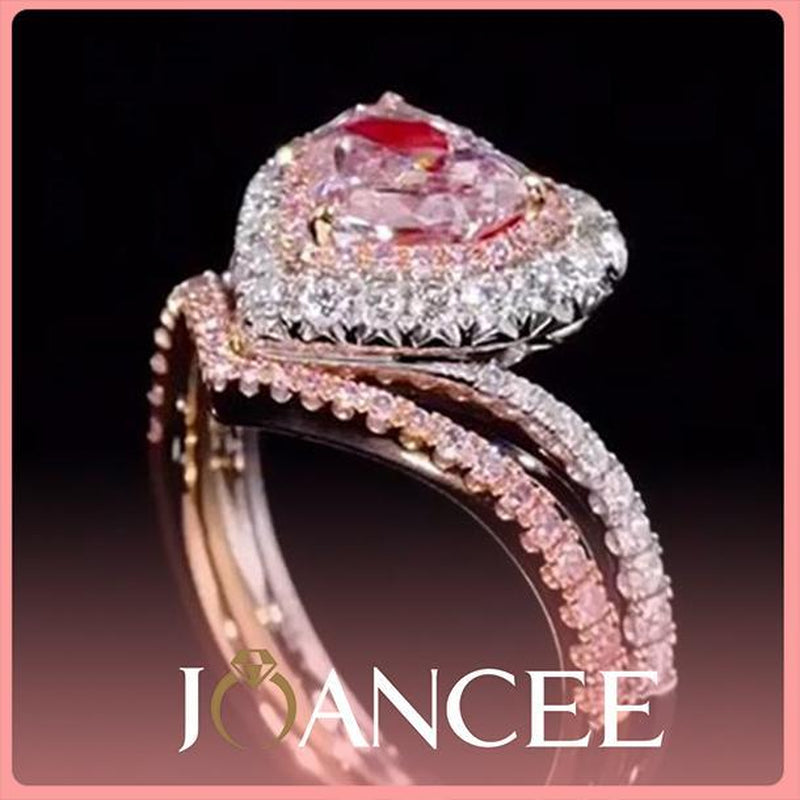 Stunning Heart Cut Pink Two-Tone Rose Gold 925 Sterling Silver Halo Bridal Set - Perfect Gift for New Year & Valentine's Day!