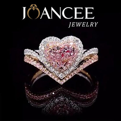 Stunning Heart Cut Pink Two-Tone Rose Gold 925 Sterling Silver Halo Bridal Set - Perfect Gift for New Year & Valentine's Day!
