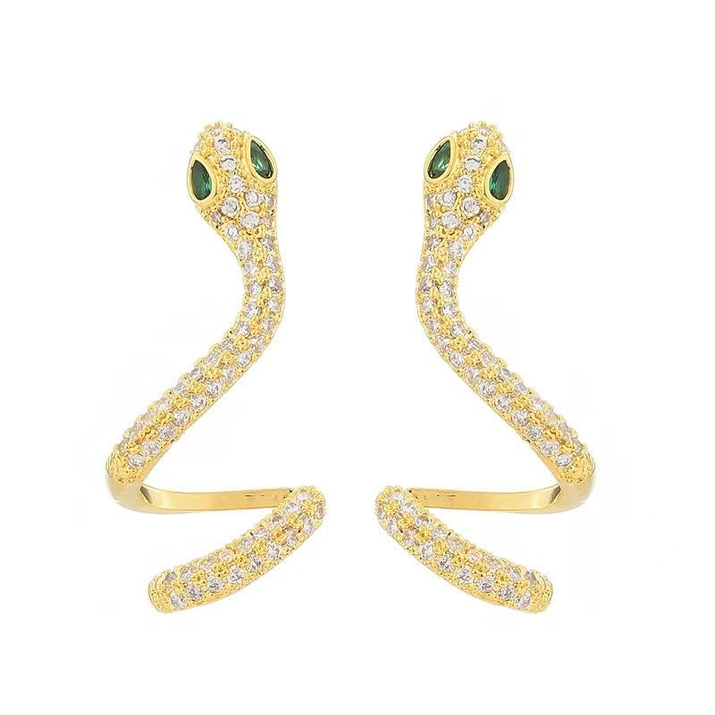 Glam Up Your Look with Chic 14K Gold-Plated Snake Shape Ear Cuff Earrings Featuring Sparkling Micro-Pave Zircon Accents