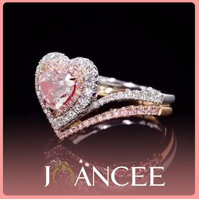 Stunning Heart Cut Pink Two-Tone Rose Gold 925 Sterling Silver Halo Bridal Set - Perfect Gift for New Year & Valentine's Day!