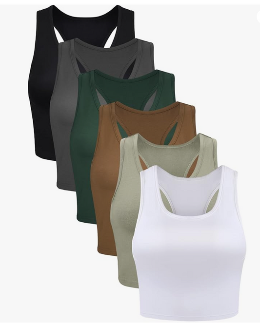 Elevate Your Everyday Style with Our 6-Pack Women's Sleeveless Racerback Sports Crop Tops