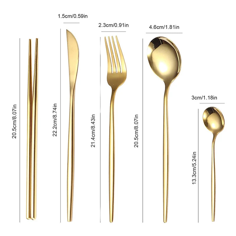 6Pcs/30Pcs Golden Stainless Steel Portuguese Cutlery Knife Fork Spoon Tea Spoon Chopsticks Upscale Cutlery Set