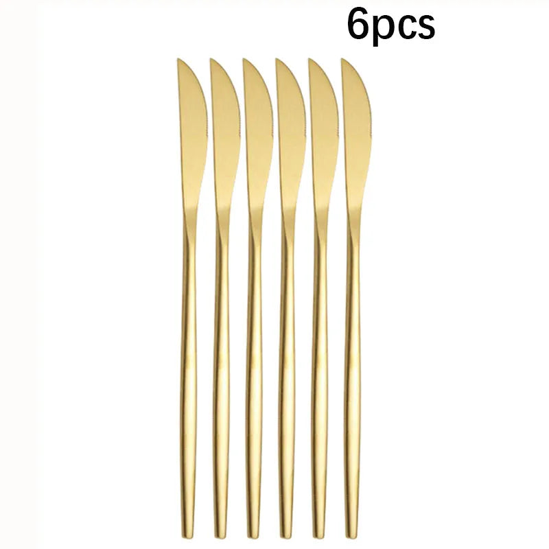 6Pcs/30Pcs Golden Stainless Steel Portuguese Cutlery Knife Fork Spoon Tea Spoon Chopsticks Upscale Cutlery Set
