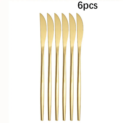 6Pcs/30Pcs Golden Stainless Steel Portuguese Cutlery Knife Fork Spoon Tea Spoon Chopsticks Upscale Cutlery Set