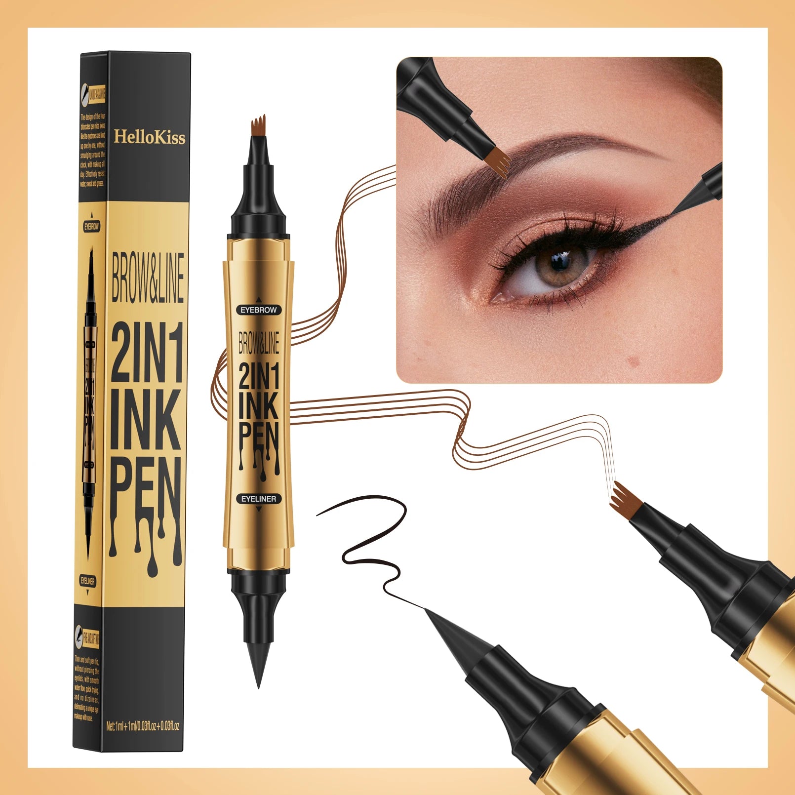 Achieve Flawless Brows with Our Waterproof 4 Point Eyebrow Pencil - Long Lasting Liquid Eyebrow Pen in Black