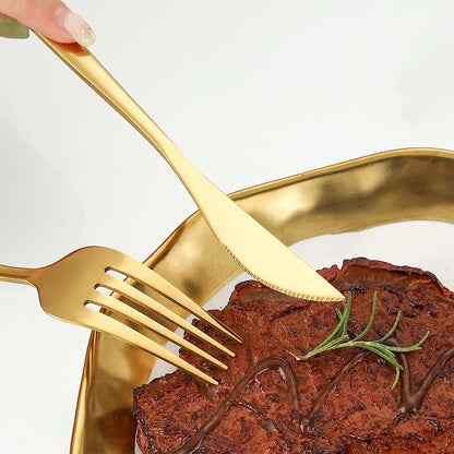 6Pcs/30Pcs Golden Stainless Steel Portuguese Cutlery Knife Fork Spoon Tea Spoon Chopsticks Upscale Cutlery Set