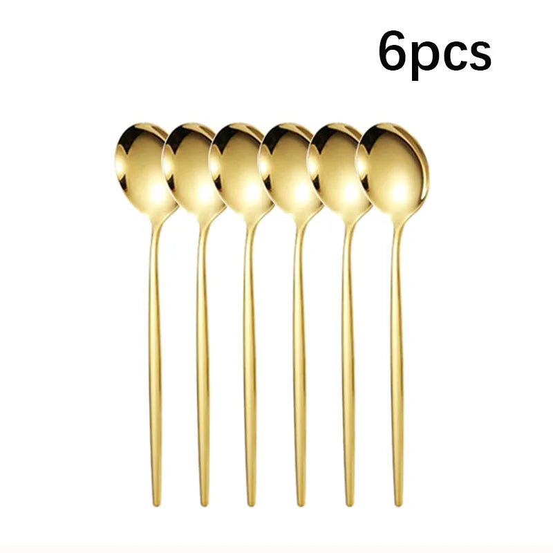 6Pcs/30Pcs Golden Stainless Steel Portuguese Cutlery Knife Fork Spoon Tea Spoon Chopsticks Upscale Cutlery Set