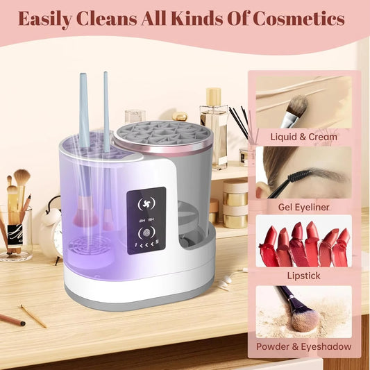 3 in 1 Electric Makeup Brush Cleaner Machine with Makeup Brush Dryer-Holder-Portable Automatic USB Cosmetic Brushes Cleaner Tool