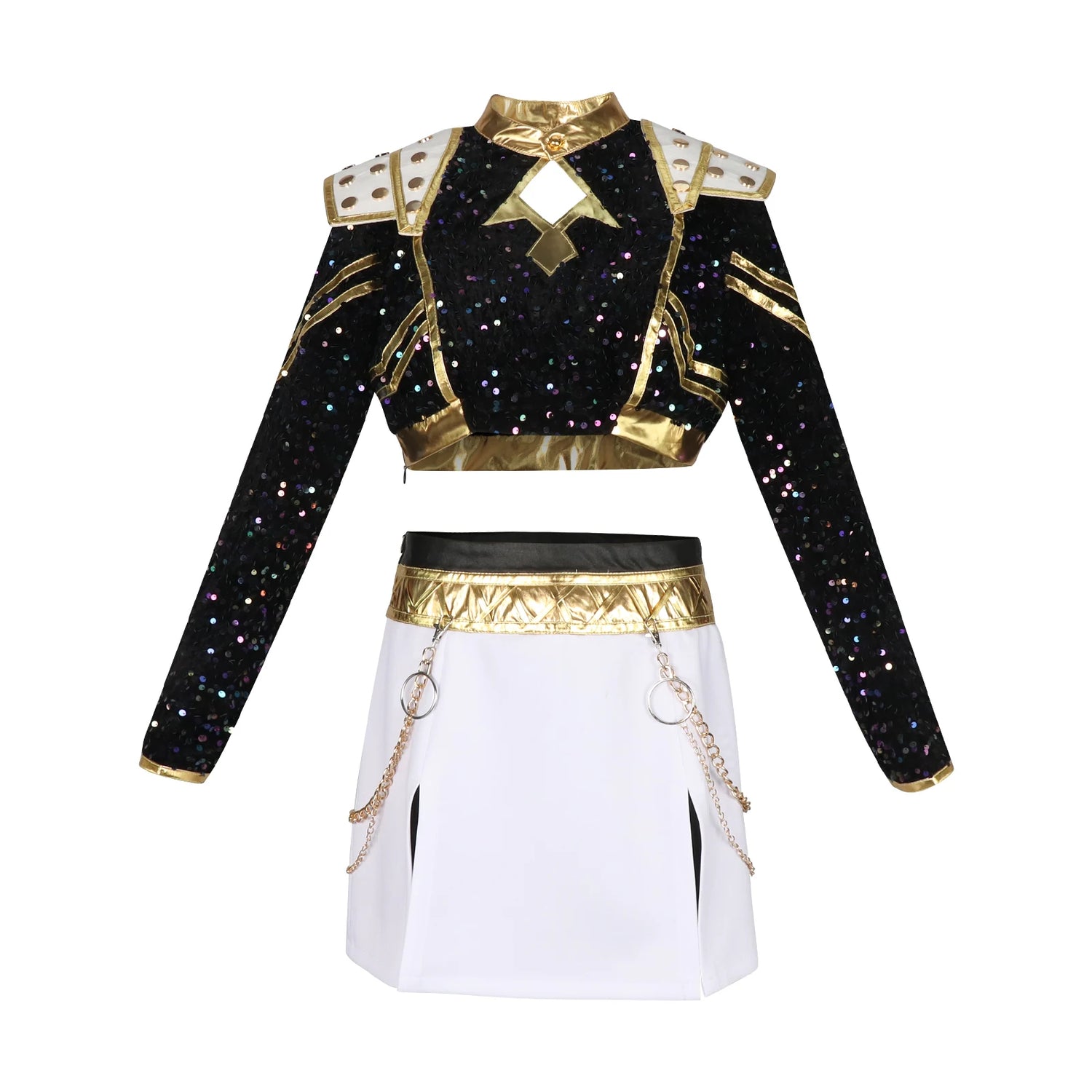Black and Gold Girl Group Cosplay Costumes, Anime and Game Cosplay Halloween Stage Costumes