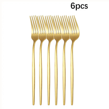 6Pcs/30Pcs Golden Stainless Steel Portuguese Cutlery Knife Fork Spoon Tea Spoon Chopsticks Upscale Cutlery Set