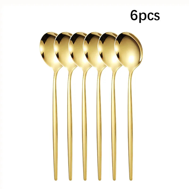 6Pcs/30Pcs Golden Stainless Steel Portuguese Cutlery Knife Fork Spoon Tea Spoon Chopsticks Upscale Cutlery Set