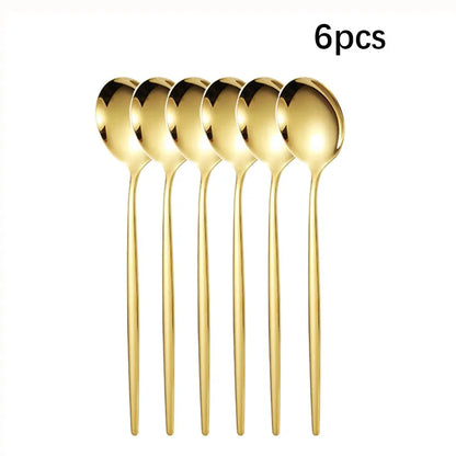 6Pcs/30Pcs Golden Stainless Steel Portuguese Cutlery Knife Fork Spoon Tea Spoon Chopsticks Upscale Cutlery Set