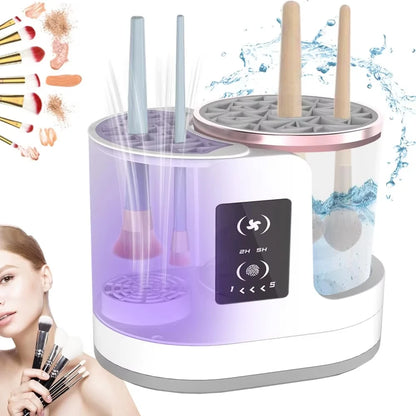 3 in 1 Electric Makeup Brush Cleaner Machine with Makeup Brush Dryer-Holder-Portable Automatic USB Cosmetic Brushes Cleaner Tool