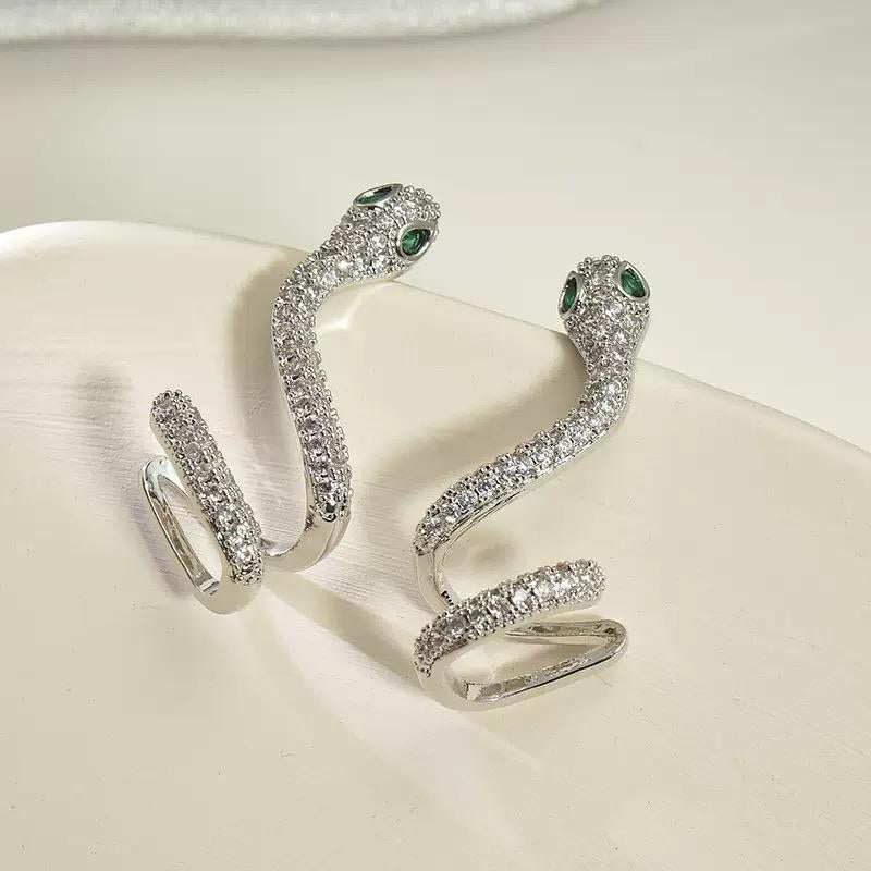 Glam Up Your Look with Chic 14K Gold-Plated Snake Shape Ear Cuff Earrings Featuring Sparkling Micro-Pave Zircon Accents