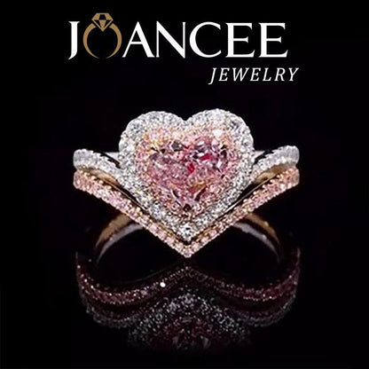 Stunning Heart Cut Pink Two-Tone Rose Gold 925 Sterling Silver Halo Bridal Set - Perfect Gift for New Year & Valentine's Day!