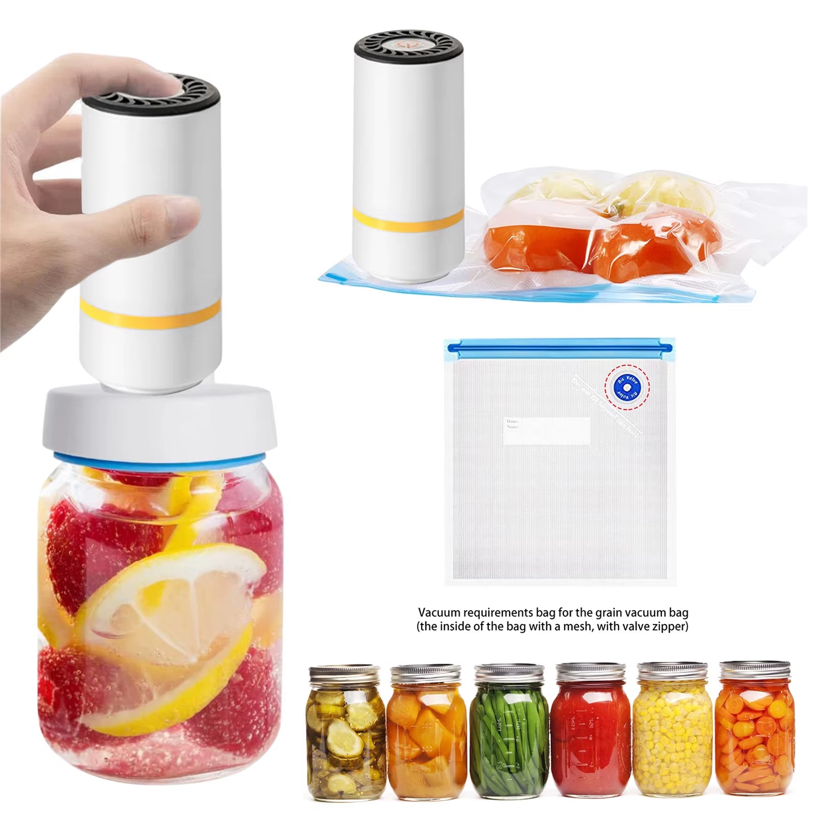 Universal Mason Jar Sealer Vacuum Kit BAP Free Vacuum Sealing Machine Food Storage Wear-Resistant for Wide Mouth Kitchen Gadgets